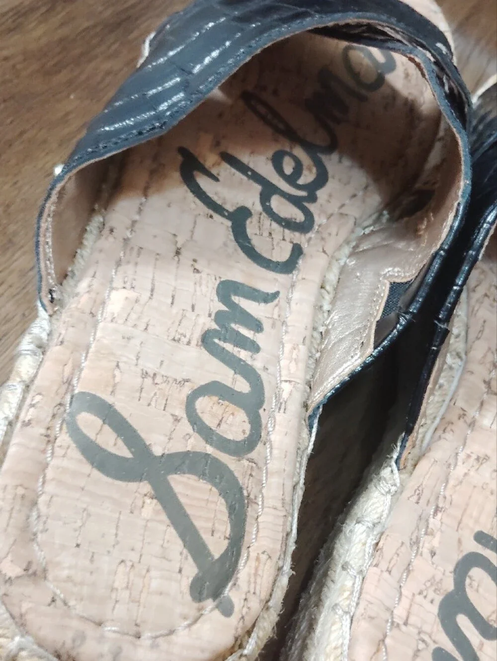 Sam Edelman Black Croc-Embossed Espadrille Slide Sandals